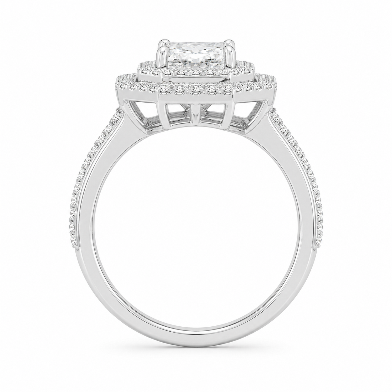 1.00 CT Radiant Cut Lab-Grown Diamond Double Halo Engagement Ring in 14K White Gold