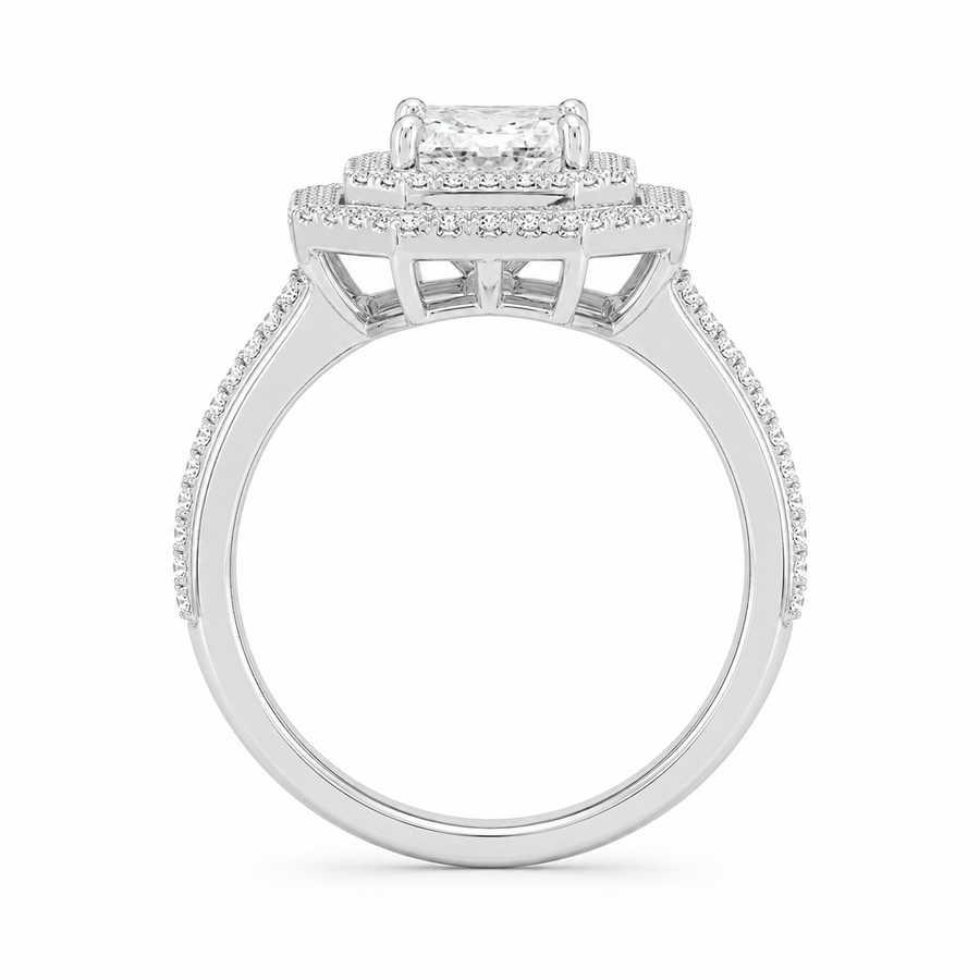 1.00 CT Radiant Cut Lab-Grown Diamond Double Halo Engagement Ring in 14K White Gold