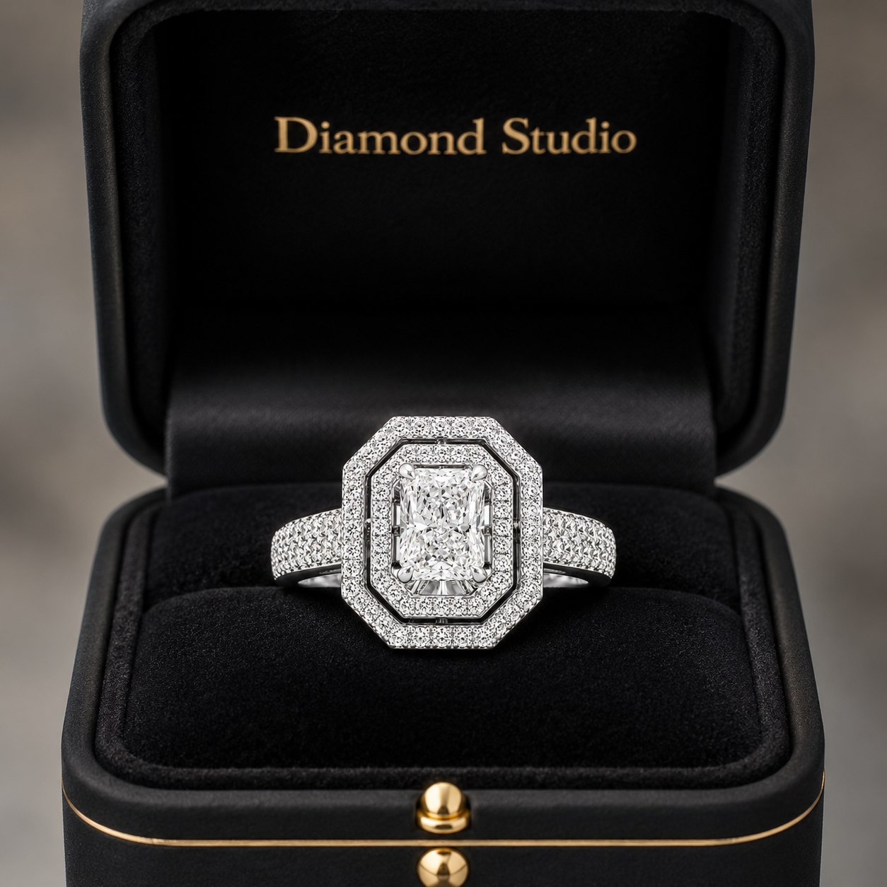 1.00 CT Radiant Cut Lab-Grown Diamond Double Halo Engagement Ring in 14K White Gold