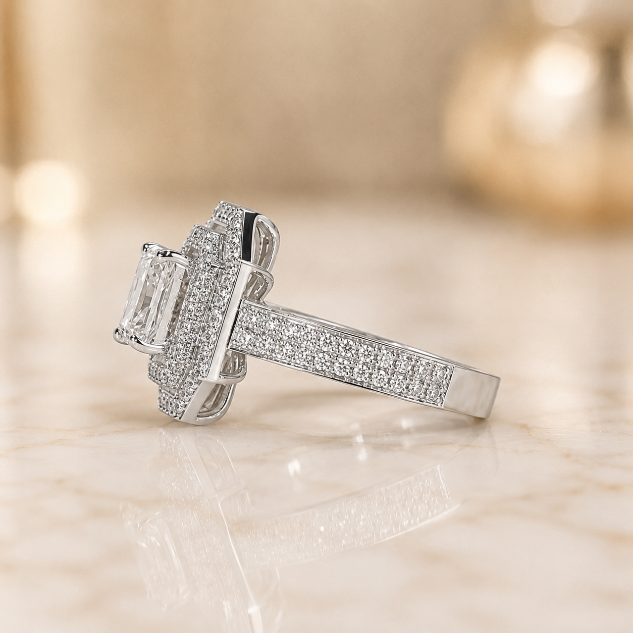 1.00 CT Radiant Cut Lab-Grown Diamond Double Halo Engagement Ring in 14K White Gold