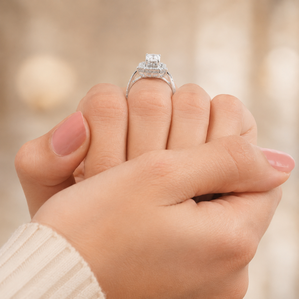 1.00 CT Radiant Cut Lab-Grown Diamond Double Halo Engagement Ring in 14K White Gold