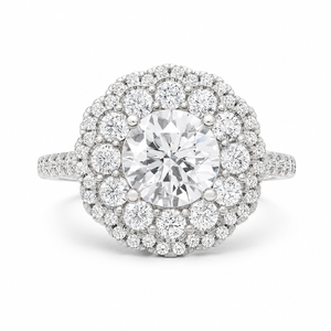 3.00 CT Round Lab-Grown Diamond Double Halo Engagement Ring in 14K White Gold – Pavé Bridal Design