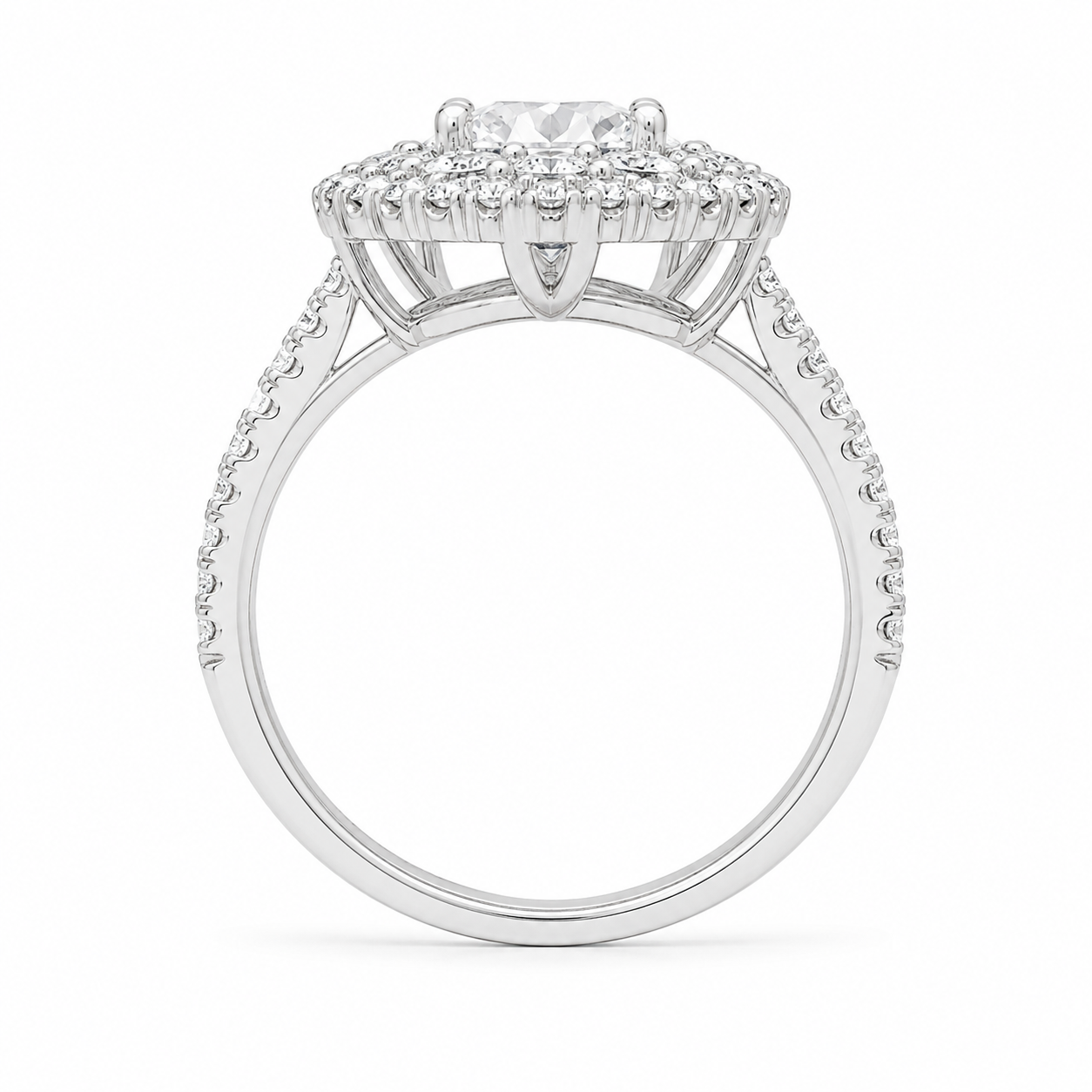 3.00 CT Round Lab-Grown Diamond Double Halo Engagement Ring in 14K White Gold – Pavé Bridal Design