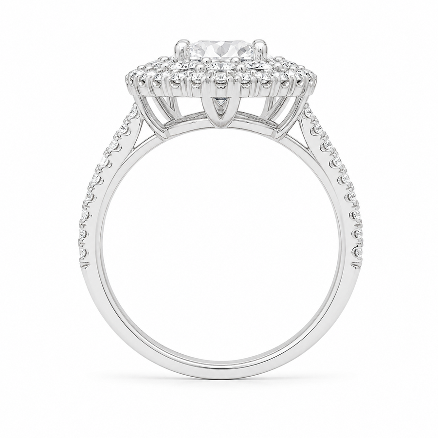3.00 CT Round Lab-Grown Diamond Double Halo Engagement Ring in 14K White Gold – Pavé Bridal Design