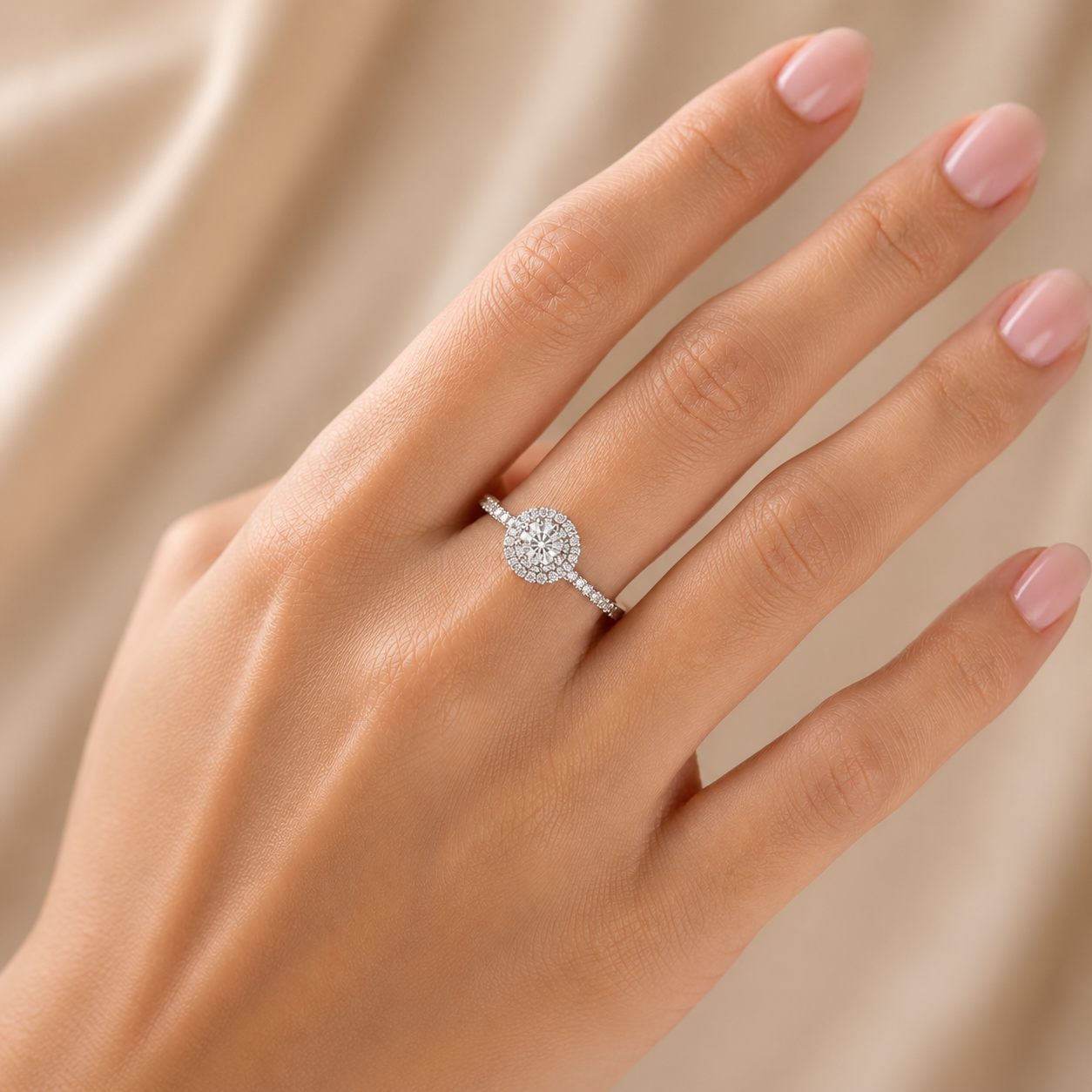 3.00 CT Round Lab-Grown Diamond Double Halo Engagement Ring in 14K White Gold – Pavé Bridal Design