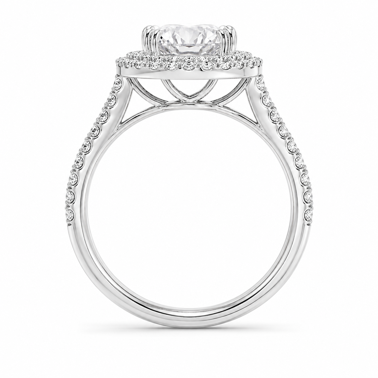 2.15 CT Cushion Cut Lab-Grown Diamond Double Halo Engagement Ring in 14K White Gold – Split Shank Pavé Bridal Design