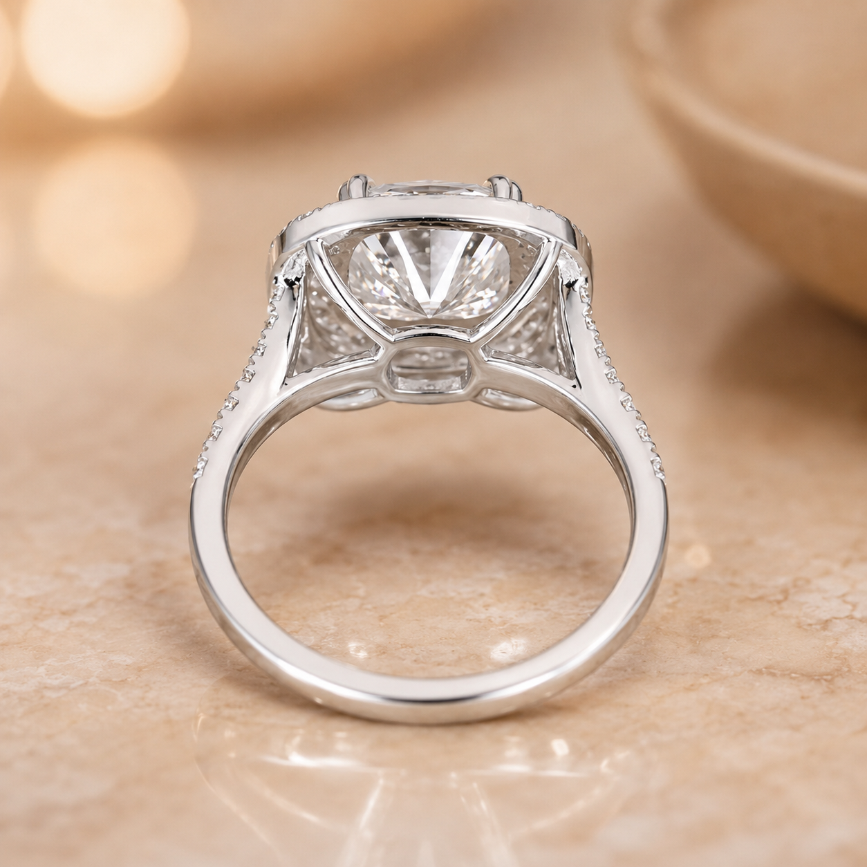 2.15 CT Cushion Cut Lab-Grown Diamond Double Halo Engagement Ring in 14K White Gold – Split Shank Pavé Bridal Design