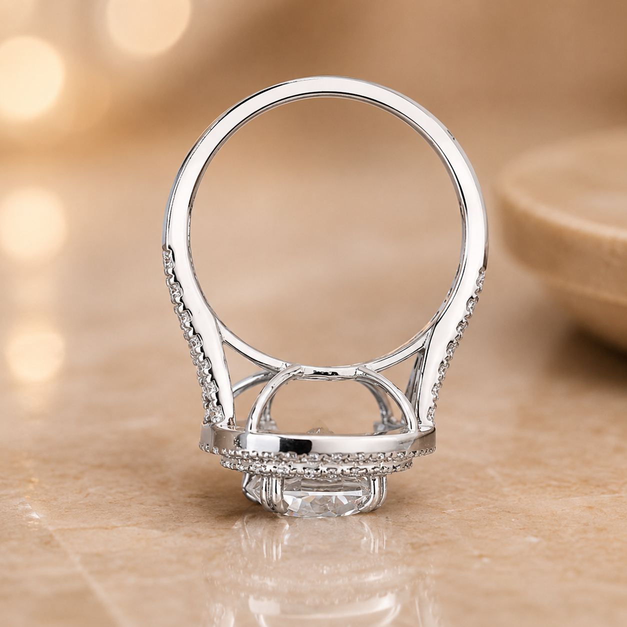 2.15 CT Cushion Cut Lab-Grown Diamond Double Halo Engagement Ring in 14K White Gold – Split Shank Pavé Bridal Design