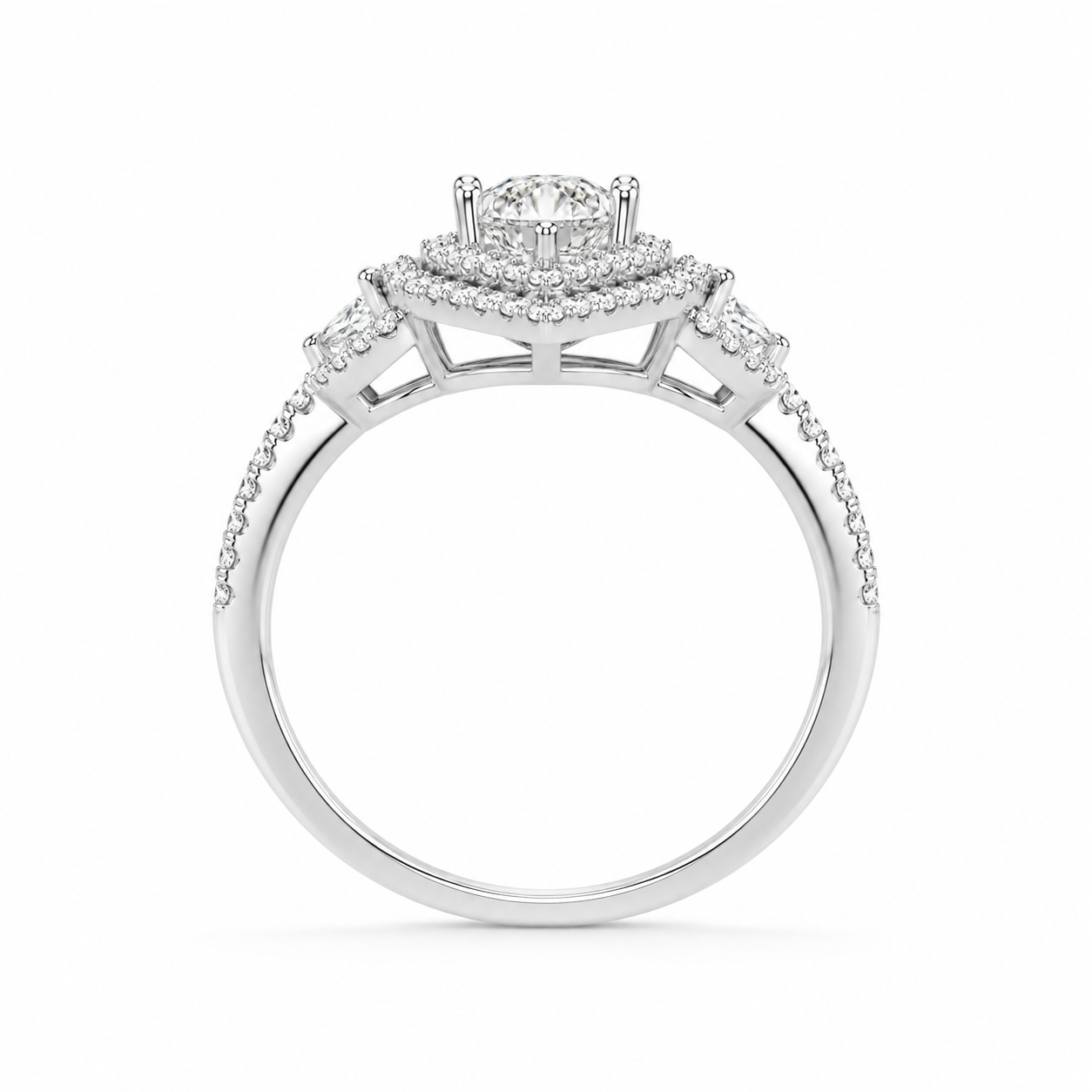 2.00 CT Pear Cut Lab-Grown Diamond Double Halo Engagement Ring in 14K White Gold – Stackable Comfort Fit Bridal Design