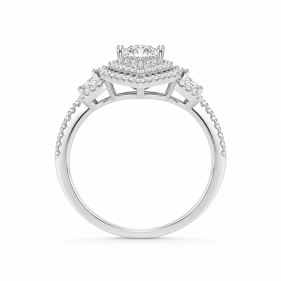 2.00 CT Pear Cut Lab-Grown Diamond Double Halo Engagement Ring in 14K White Gold – Stackable Comfort Fit Bridal Design
