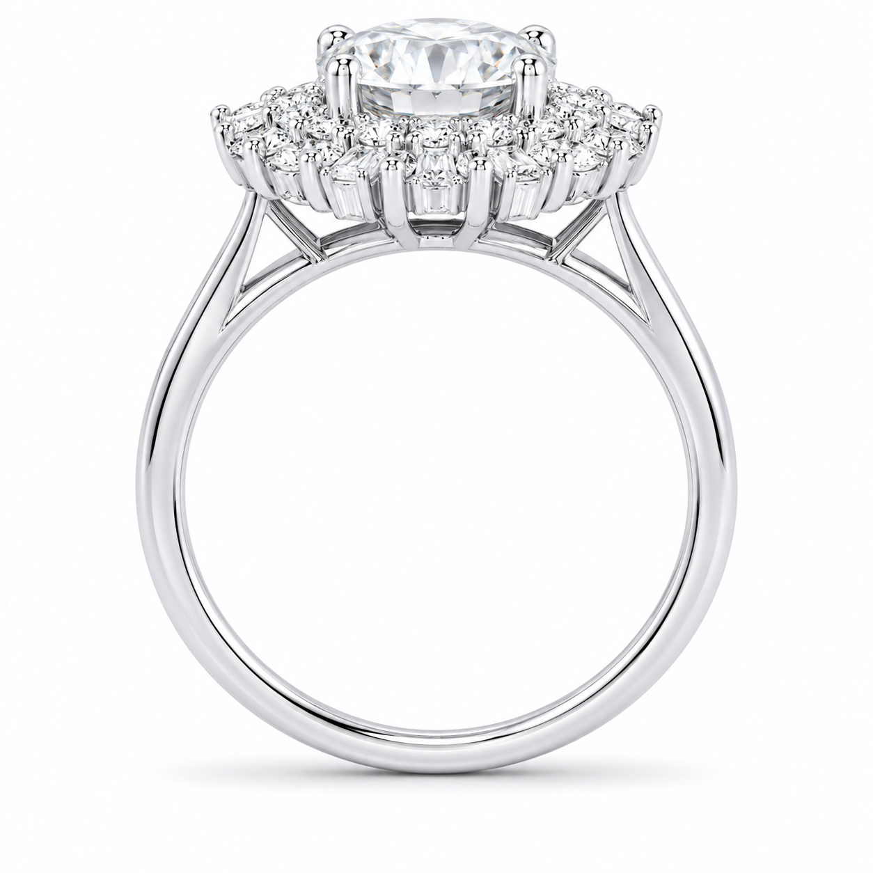 1.50 CT Vintage Round Lab-Grown Diamond Double Halo Engagement Ring in 14K White Gold – Art Deco Baguette Design