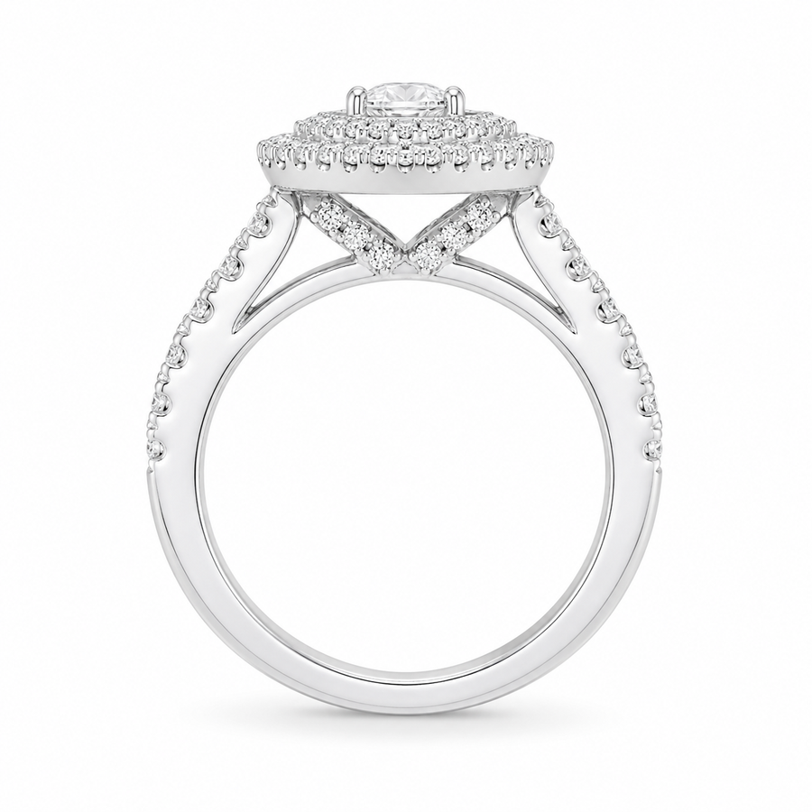 1.00 CT Marquise Cut Lab-Grown Diamond Double Halo Engagement Ring in 14K White Gold – Vintage Inspired Design