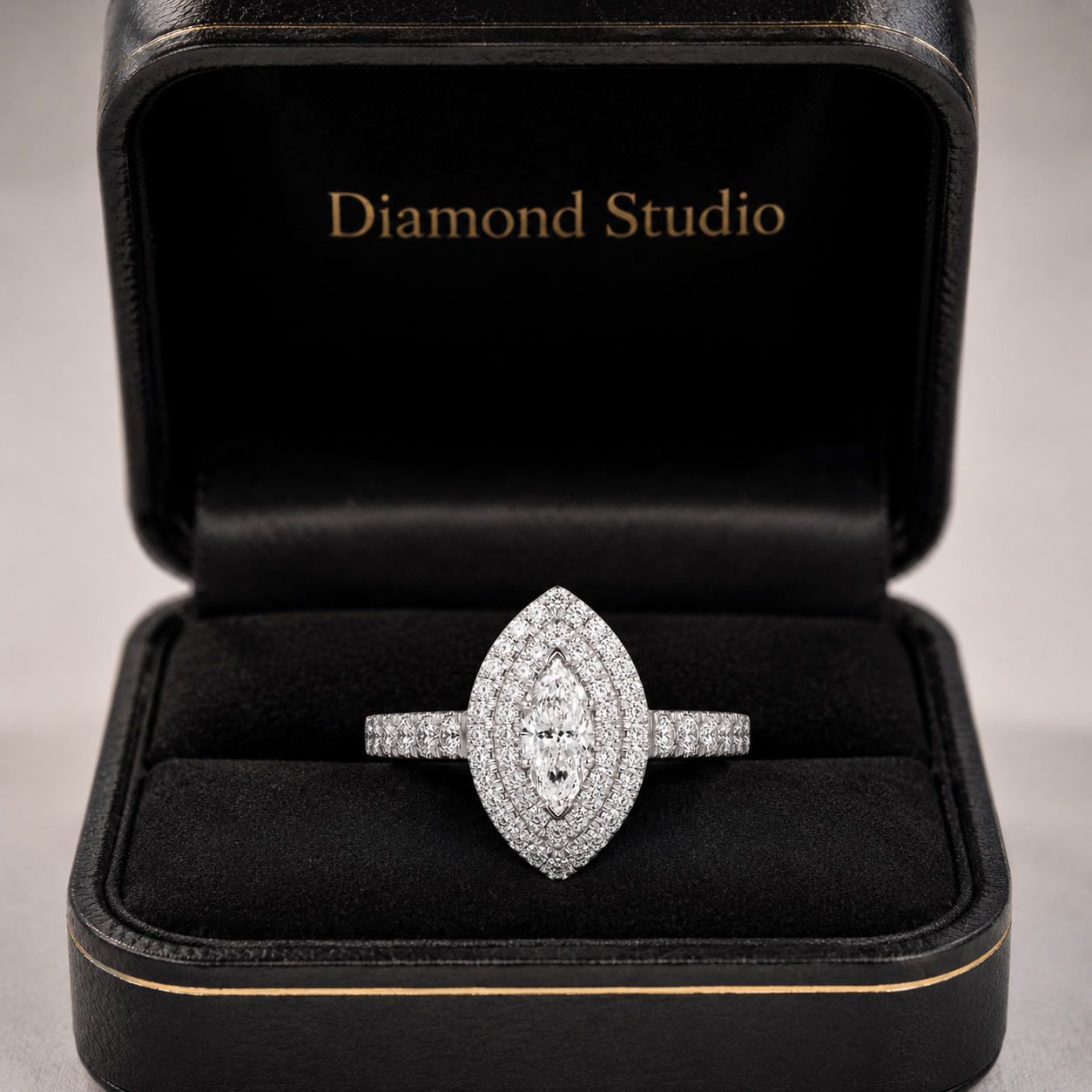 1.00 CT Marquise Cut Lab-Grown Diamond Double Halo Engagement Ring in 14K White Gold – Vintage Inspired Design