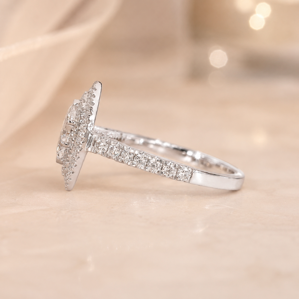 1.00 CT Marquise Cut Lab-Grown Diamond Double Halo Engagement Ring in 14K White Gold – Vintage Inspired Design
