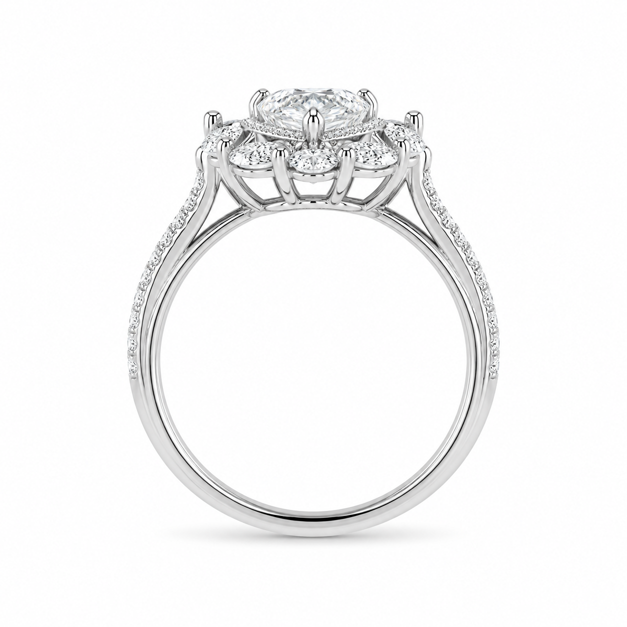 5.00 CT Marquise Cut Lab-Grown Diamond Double Halo Engagement Ring in 14K White Gold – Art Deco Split Shank Cocktail Design
