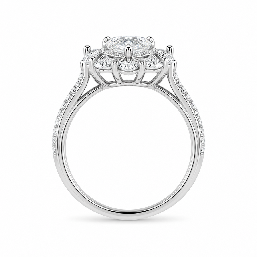 5.00 CT Marquise Cut Lab-Grown Diamond Double Halo Engagement Ring in 14K White Gold – Art Deco Split Shank Cocktail Design