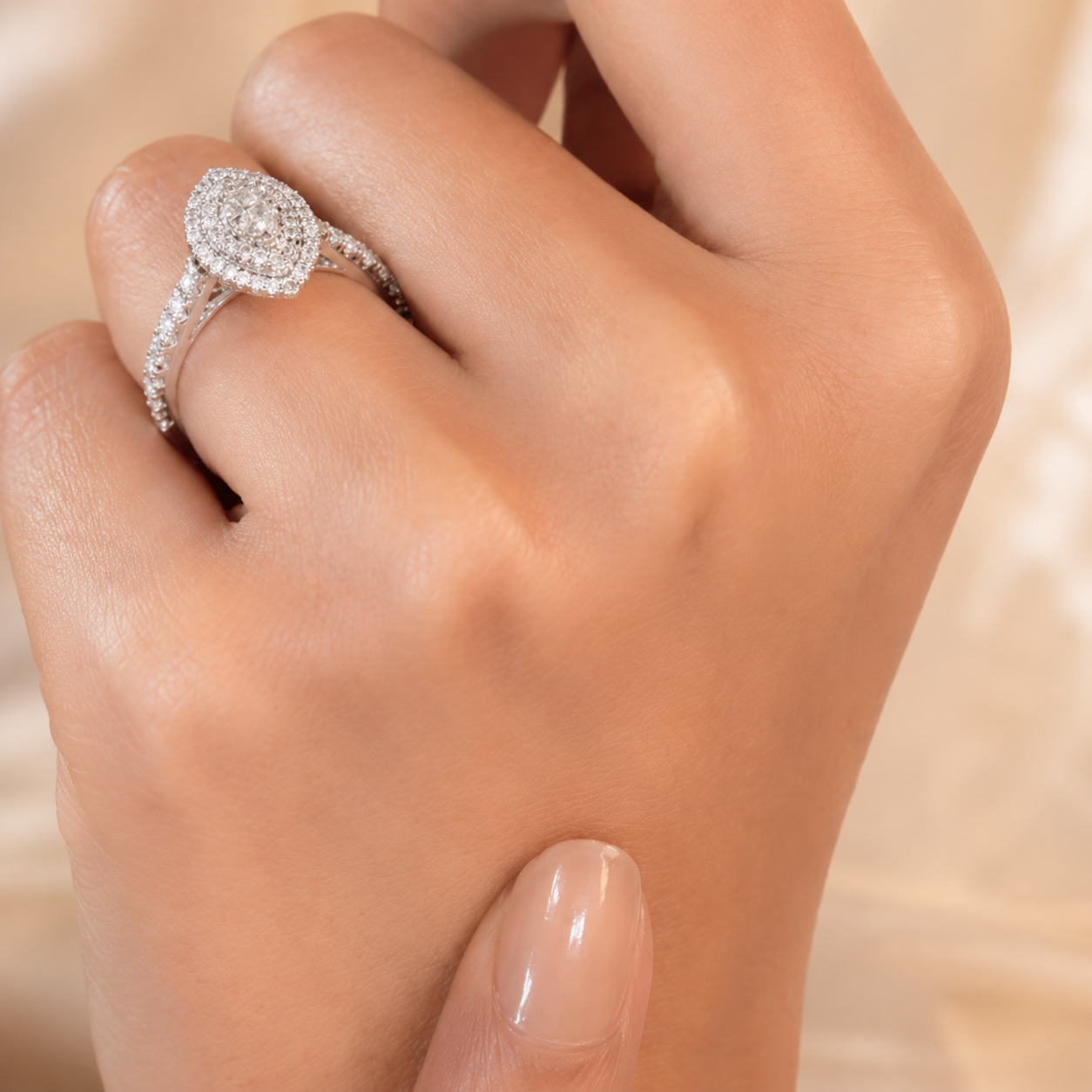 1.00 CT Marquise Cut Lab-Grown Diamond Double Halo Engagement Ring in 14K White Gold – Vintage Inspired Design