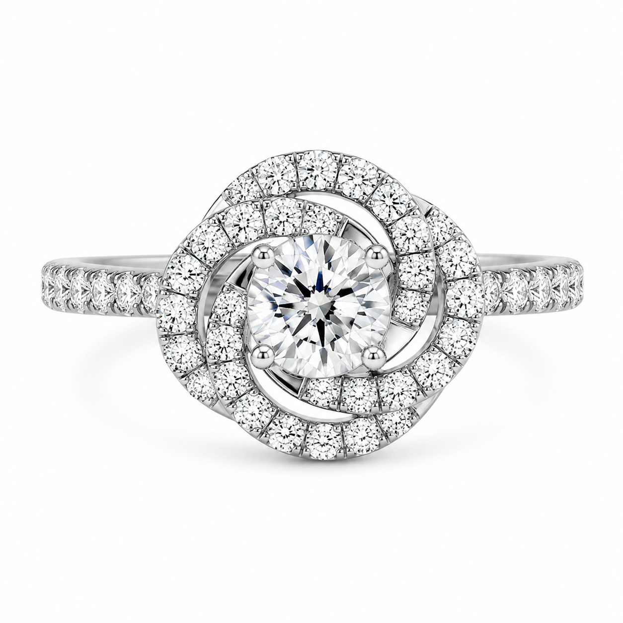 1.50 CT Round Cut Lab-Grown Diamond Double Halo Engagement Ring Set in 14K White Gold