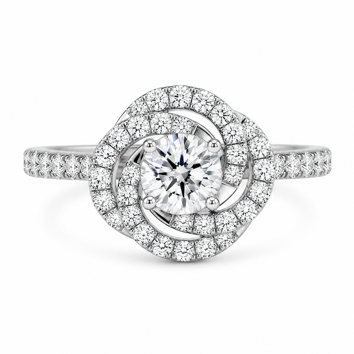 1.50 CT Round Cut Lab-Grown Diamond Double Halo Engagement Ring Set in 14K White Gold from Diamond Studio