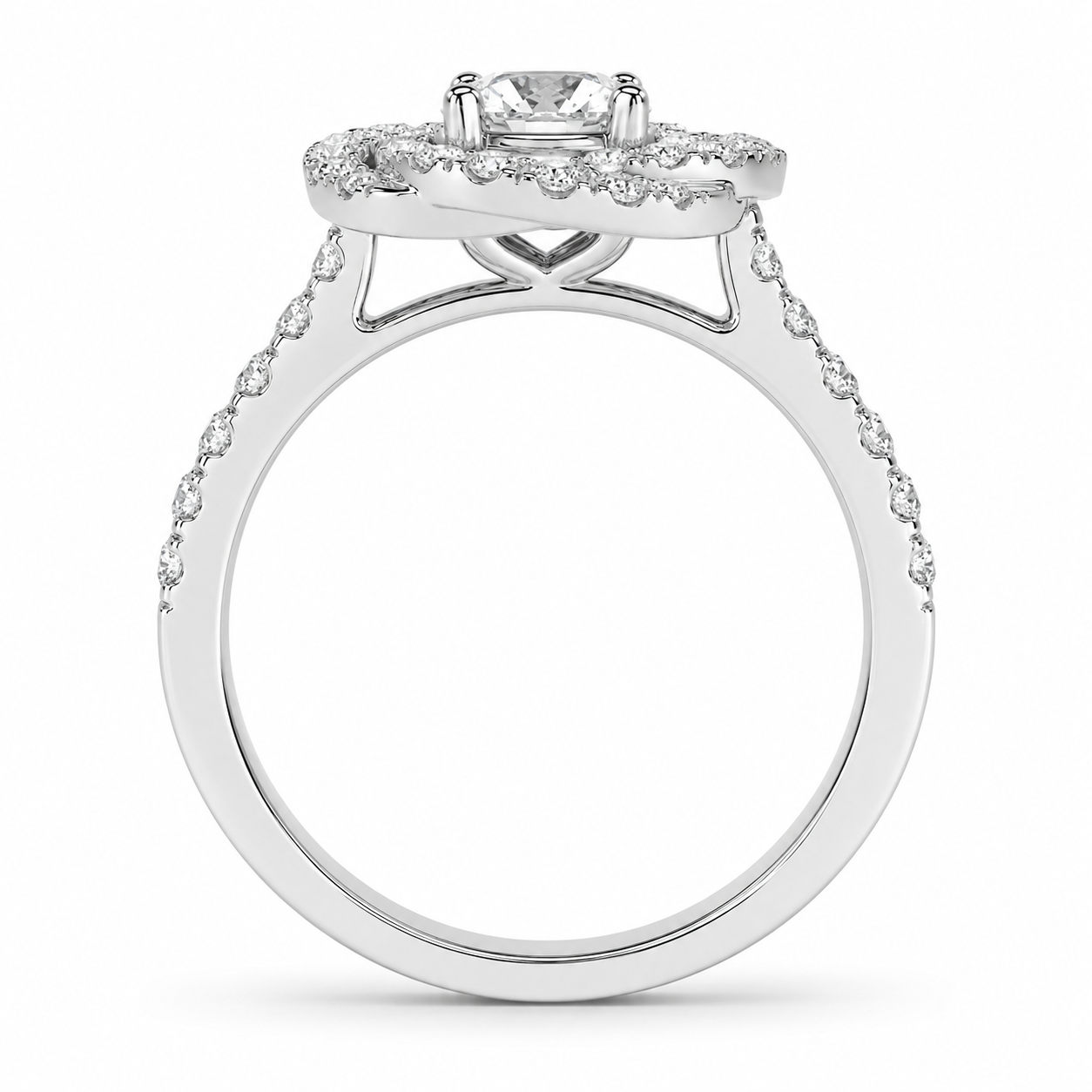 1.50 CT Round Cut Lab-Grown Diamond Double Halo Engagement Ring Set in 14K White Gold