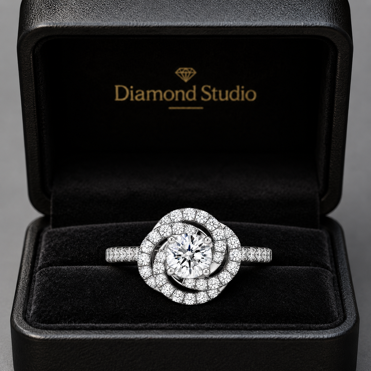 1.50 CT Round Cut Lab-Grown Diamond Double Halo Engagement Ring Set in 14K White Gold