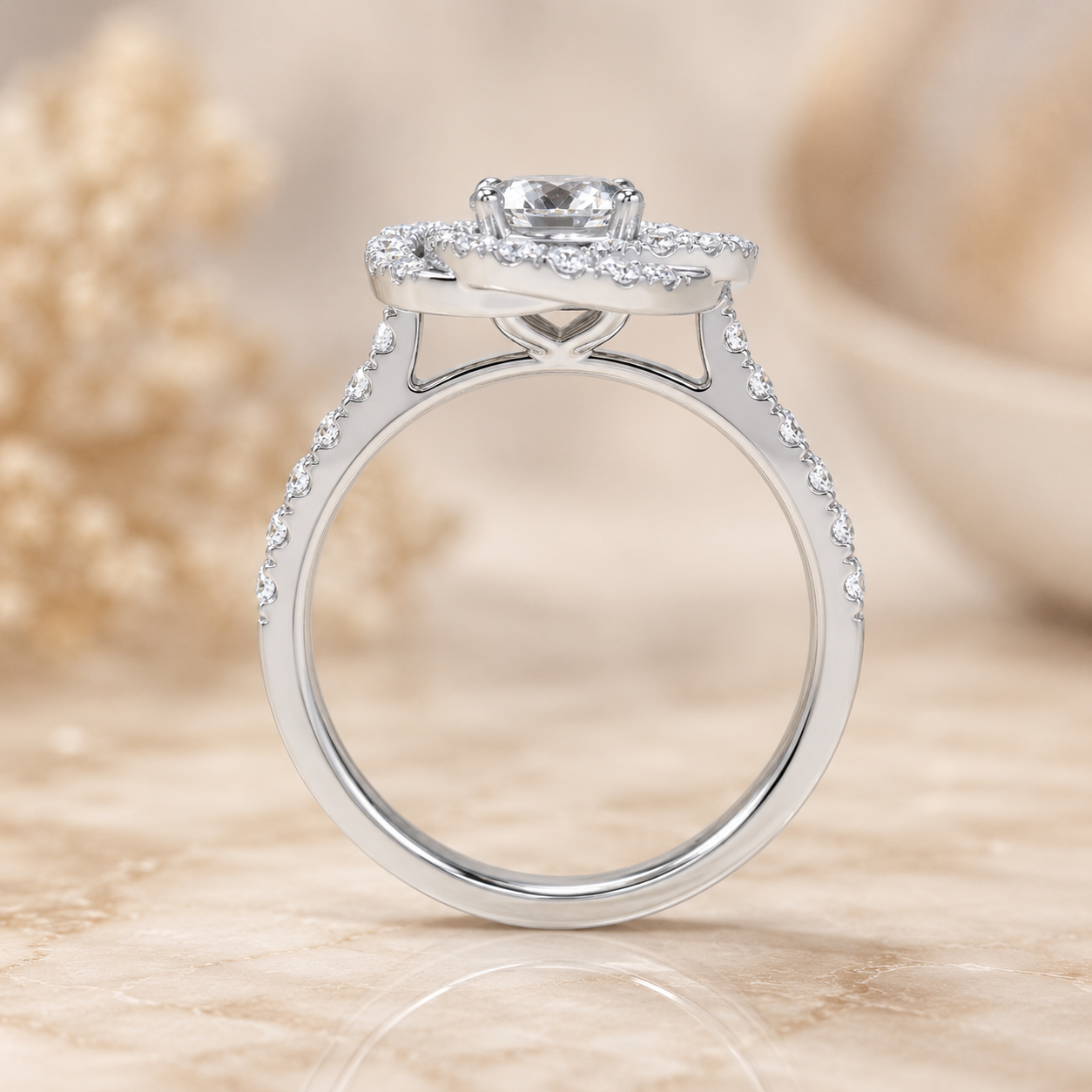 1.50 CT Round Cut Lab-Grown Diamond Double Halo Engagement Ring Set in 14K White Gold