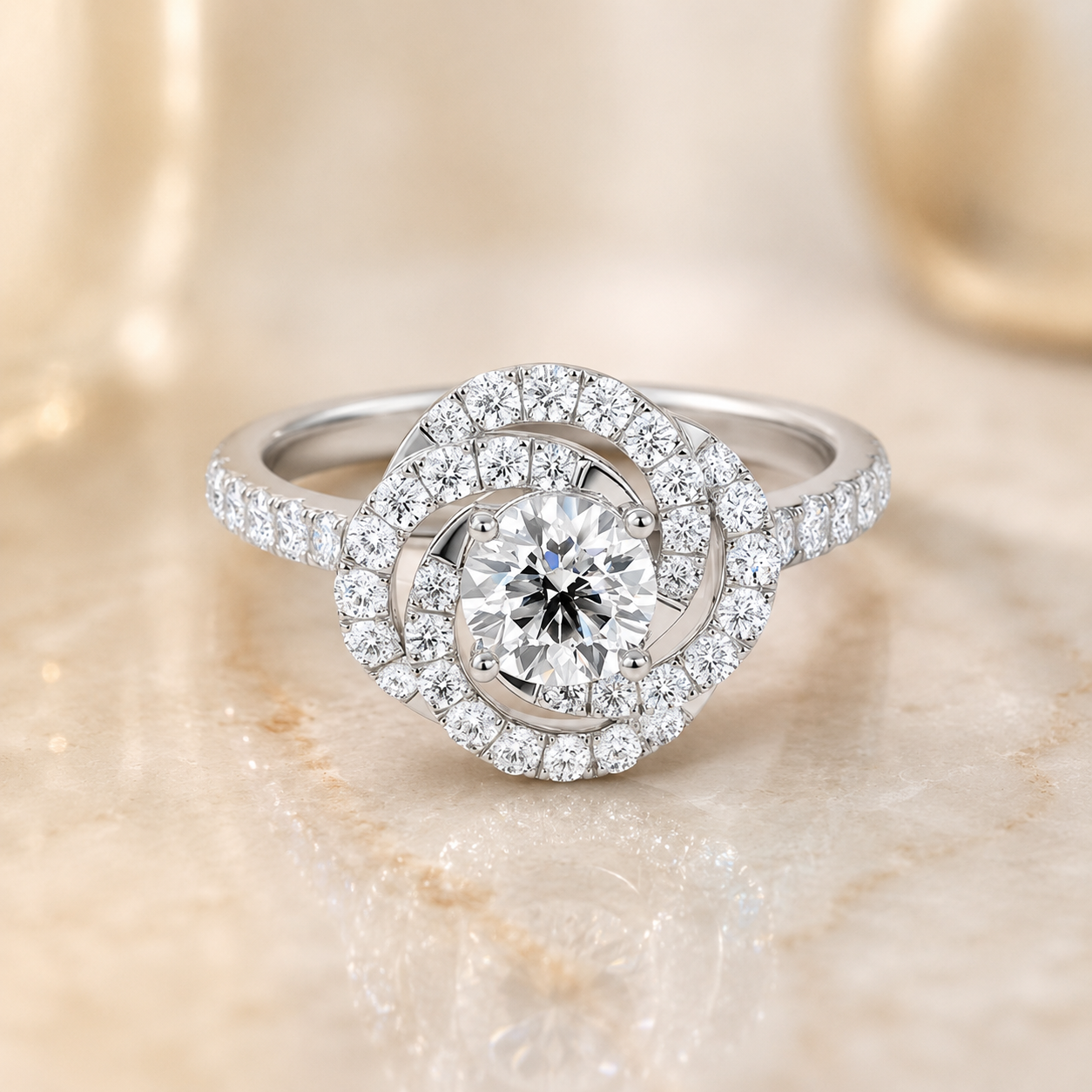 1.50 CT Round Cut Lab-Grown Diamond Double Halo Engagement Ring Set in 14K White Gold