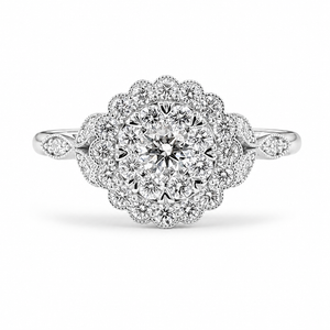 2.00 CT Round Cut Lab-Grown Diamond Double Halo Engagement Ring in 14K White Gold – Handmade Bridal Design