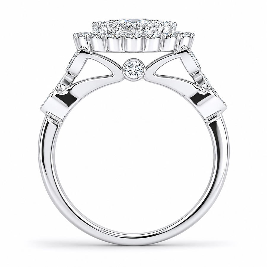 2.00 CT Round Cut Lab-Grown Diamond Double Halo Engagement Ring in 14K White Gold – Handmade Bridal Design