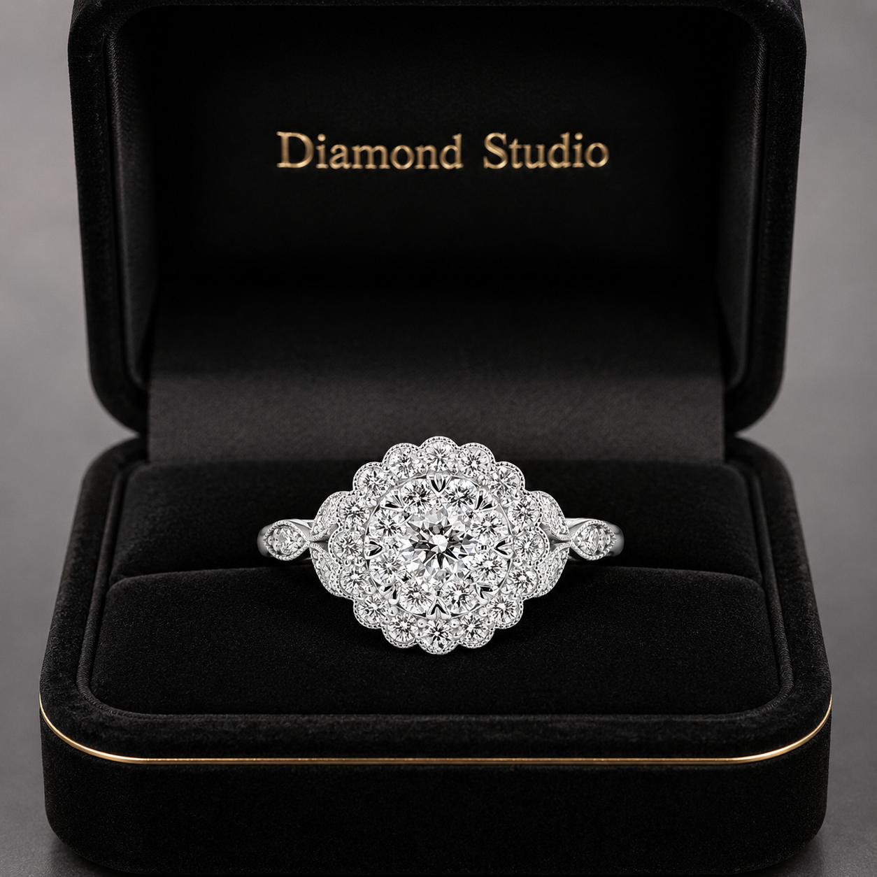 2.00 CT Round Cut Lab-Grown Diamond Double Halo Engagement Ring in 14K White Gold – Handmade Bridal Design