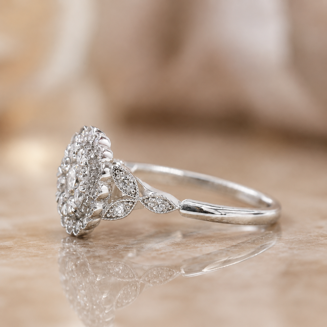 2.00 CT Round Cut Lab-Grown Diamond Double Halo Engagement Ring in 14K White Gold – Handmade Bridal Design