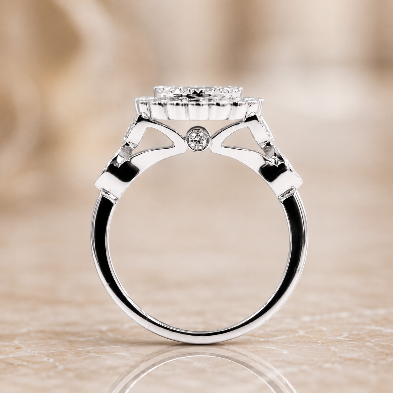 2.00 CT Round Cut Lab-Grown Diamond Double Halo Engagement Ring in 14K White Gold – Handmade Bridal Design