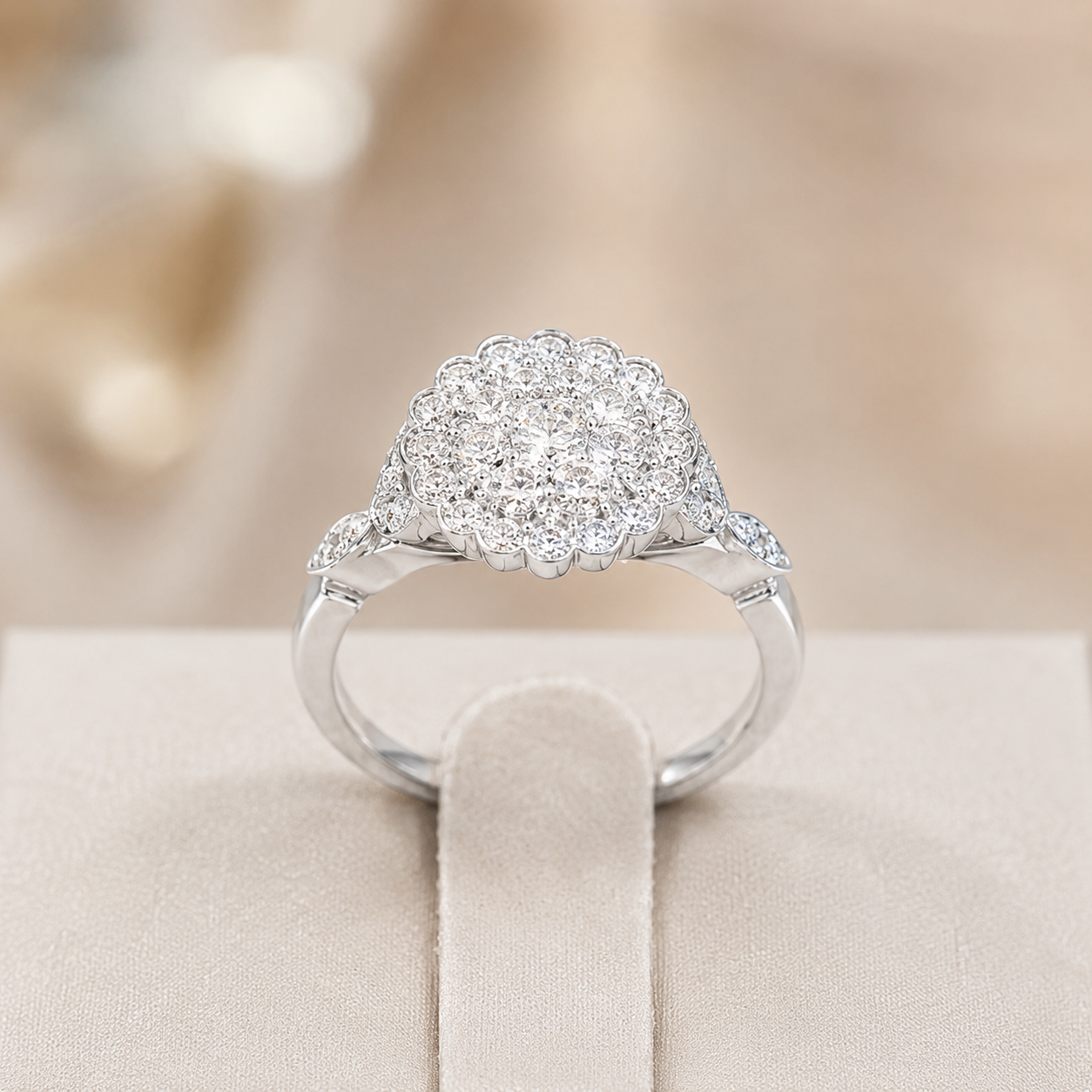 2.00 CT Round Cut Lab-Grown Diamond Double Halo Engagement Ring in 14K White Gold – Handmade Bridal Design