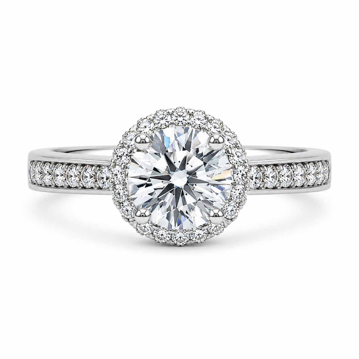 1.00 CT Round Cut Lab-Grown Diamond Double Halo Engagement Ring in 14K White Gold