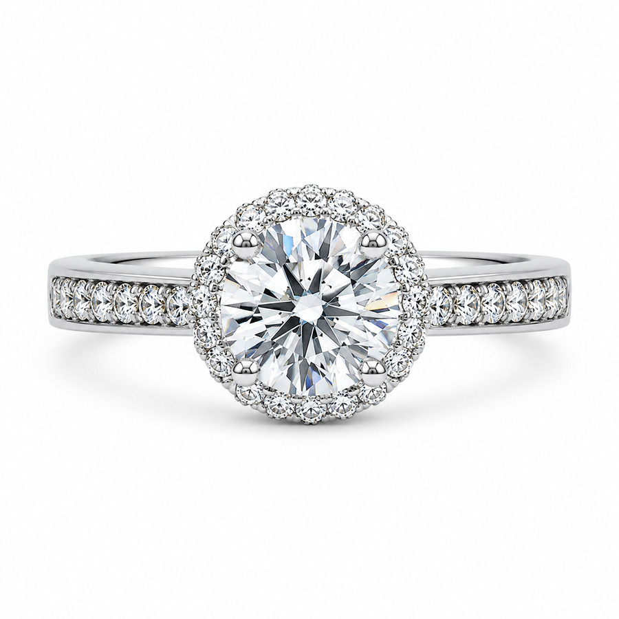1.00 CT Round Cut Lab-Grown Diamond Double Halo Engagement Ring in 14K White Gold