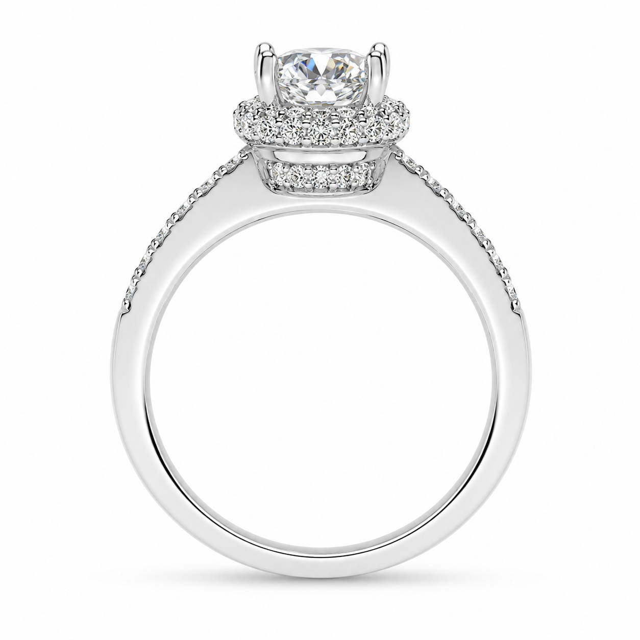 1.00 CT Round Cut Lab-Grown Diamond Double Halo Engagement Ring in 14K White Gold