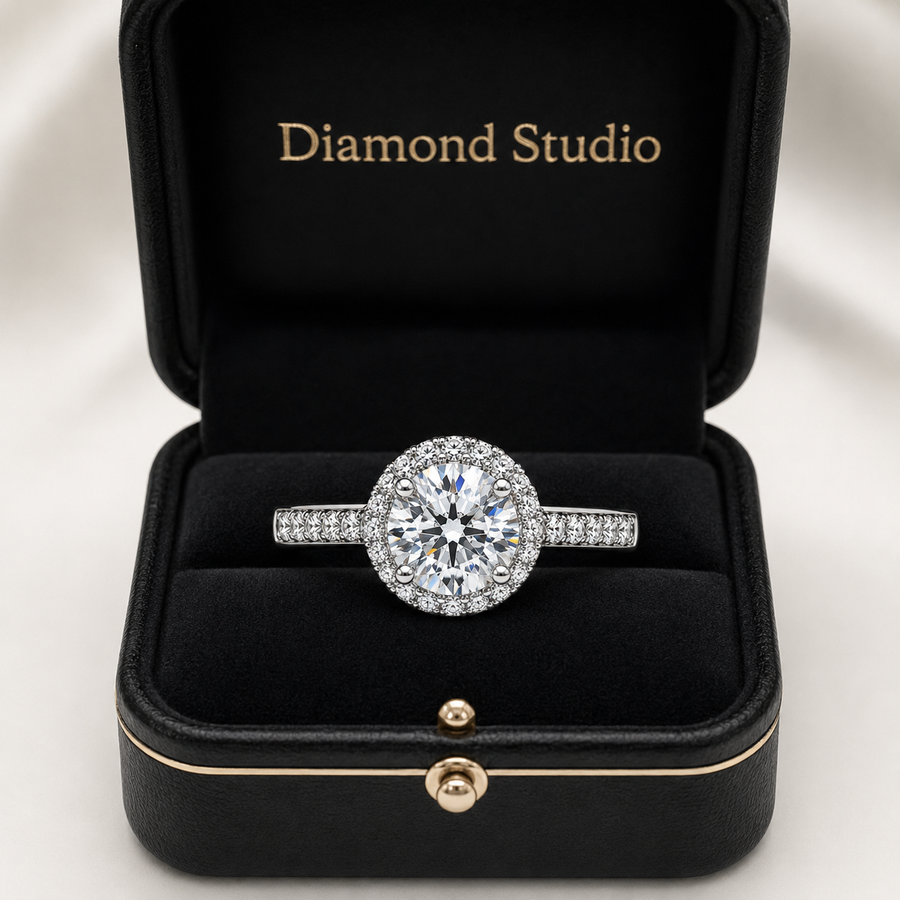 1.00 CT Round Cut Lab-Grown Diamond Double Halo Engagement Ring in 14K White Gold