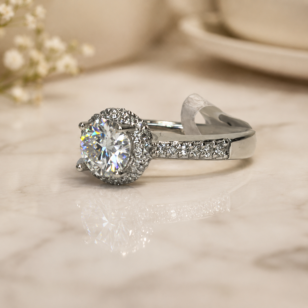 1.00 CT Round Cut Lab-Grown Diamond Double Halo Engagement Ring in 14K White Gold