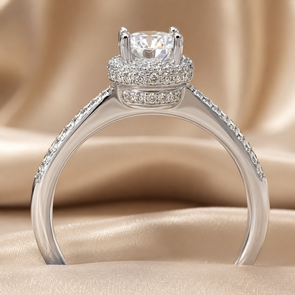 1.00 CT Round Cut Lab-Grown Diamond Double Halo Engagement Ring in 14K White Gold