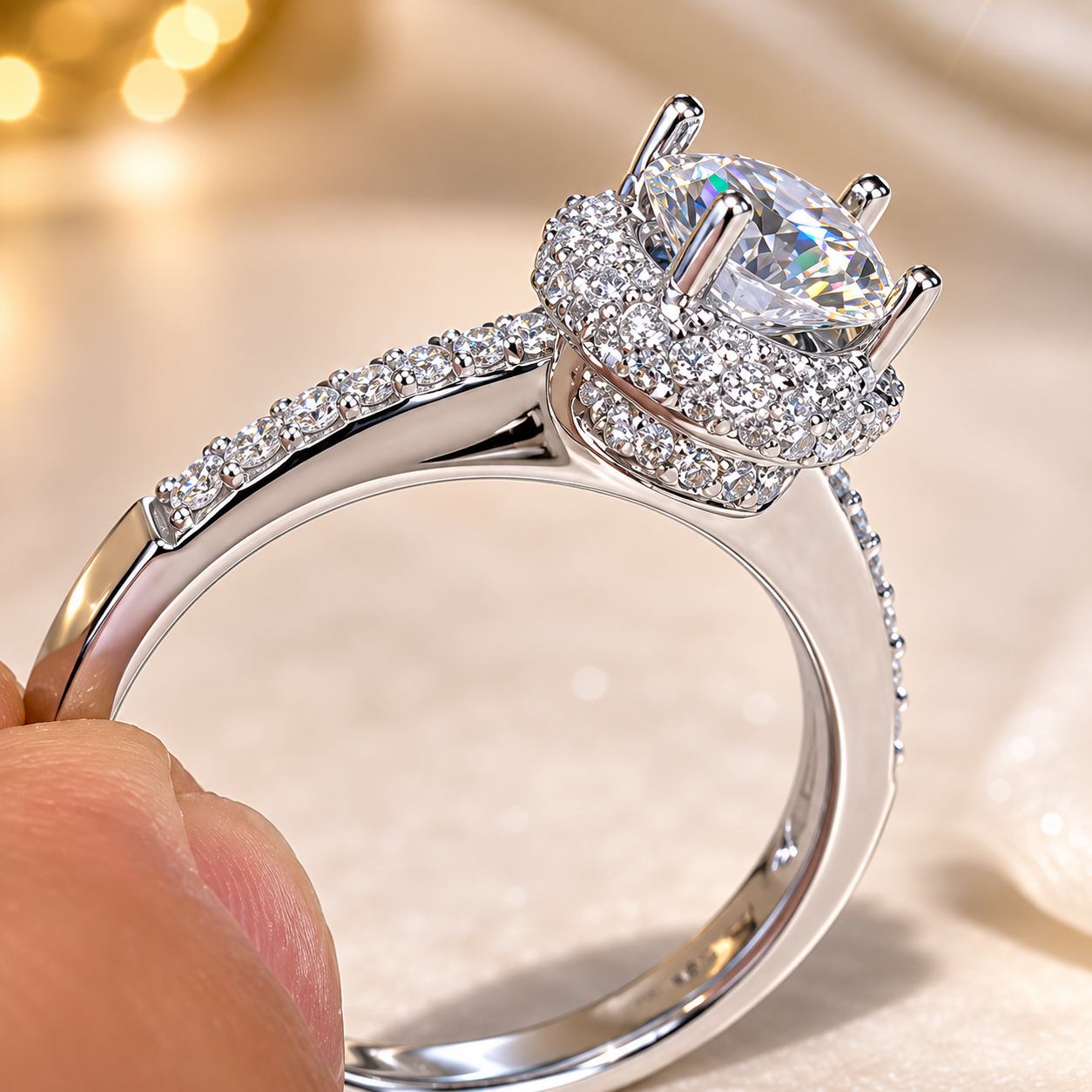 1.00 CT Round Cut Lab-Grown Diamond Double Halo Engagement Ring in 14K White Gold