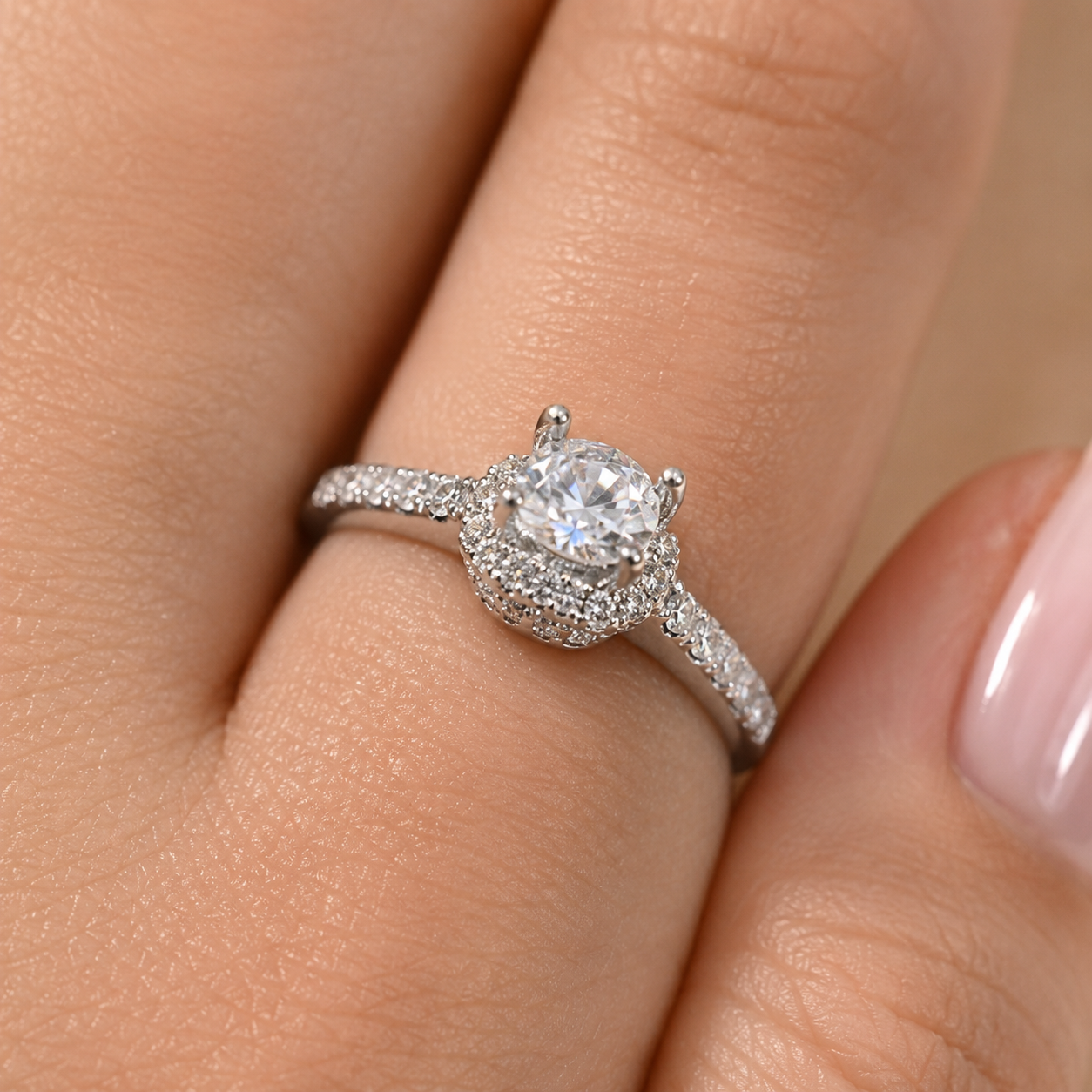 1.00 CT Round Cut Lab-Grown Diamond Double Halo Engagement Ring in 14K White Gold