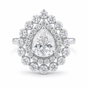 3.00 CT Pear Cut Lab-Grown Diamond Double Halo Engagement Ring in 14K White Gold