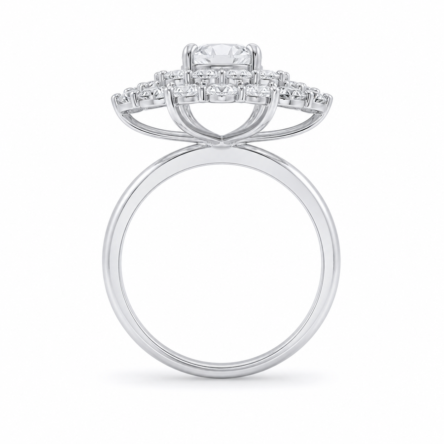 3.00 CT Pear Cut Lab-Grown Diamond Double Halo Engagement Ring in 14K White Gold