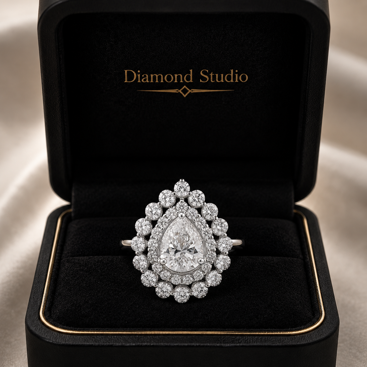 3.00 CT Pear Cut Lab-Grown Diamond Double Halo Engagement Ring in 14K White Gold