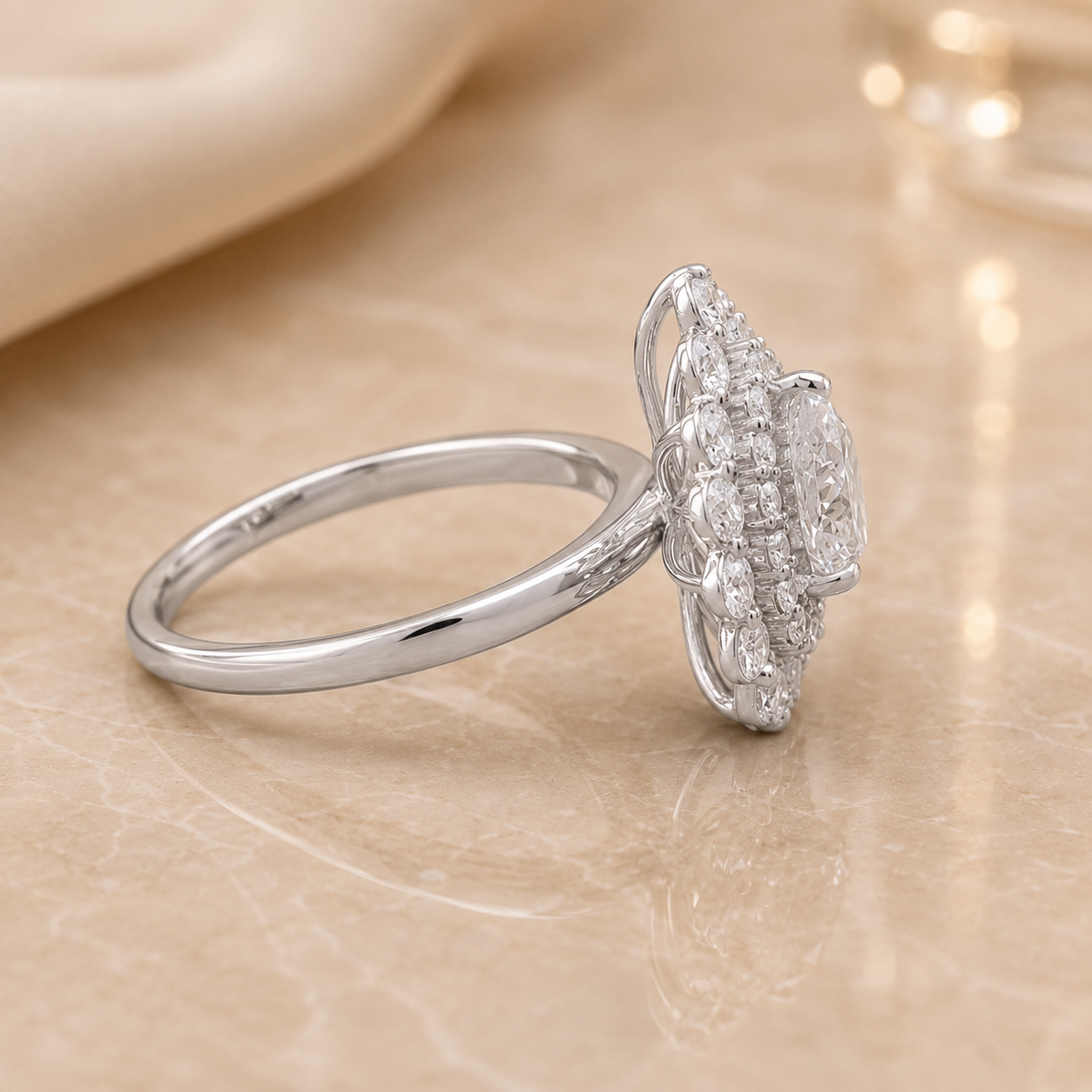 3.00 CT Pear Cut Lab-Grown Diamond Double Halo Engagement Ring in 14K White Gold