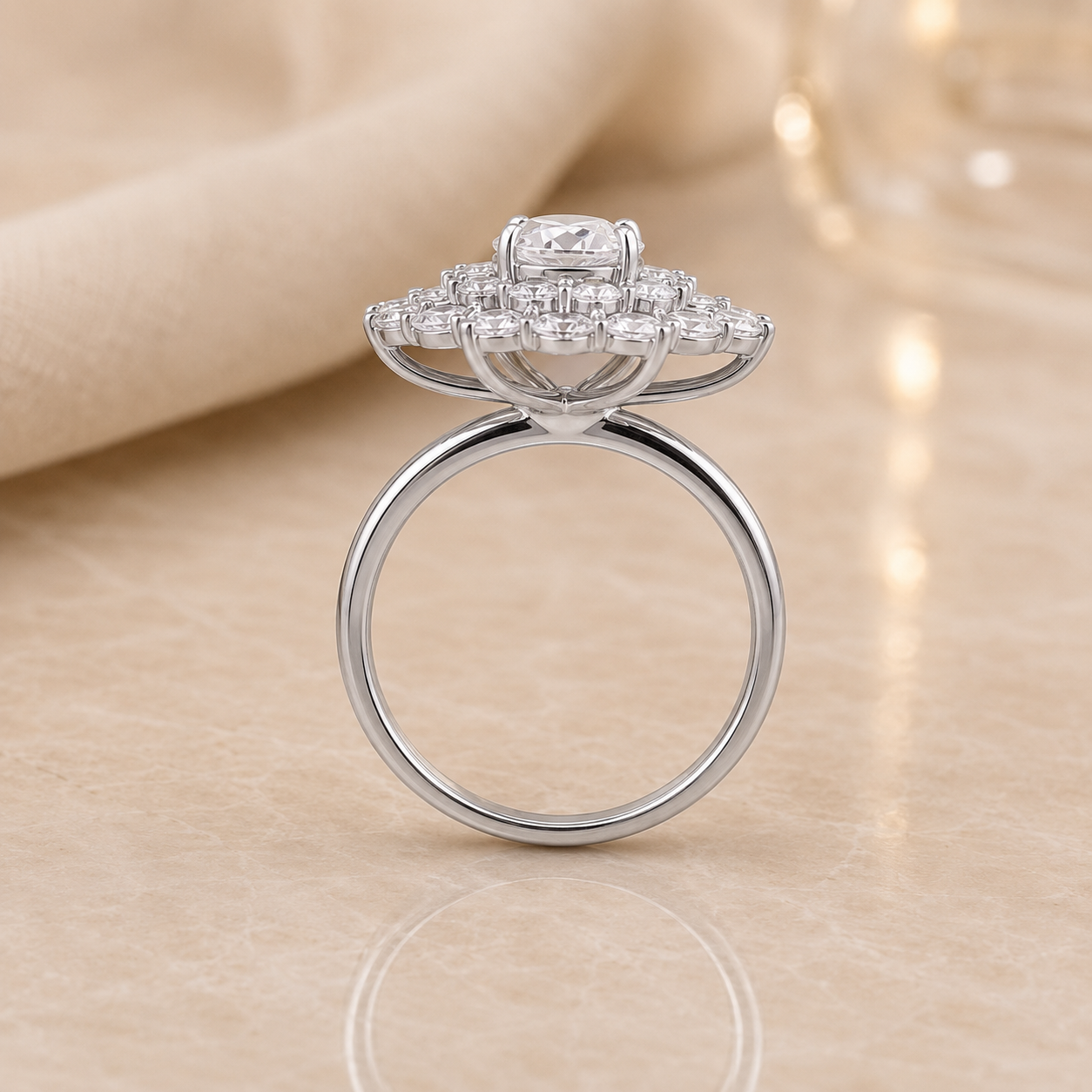 3.00 CT Pear Cut Lab-Grown Diamond Double Halo Engagement Ring in 14K White Gold