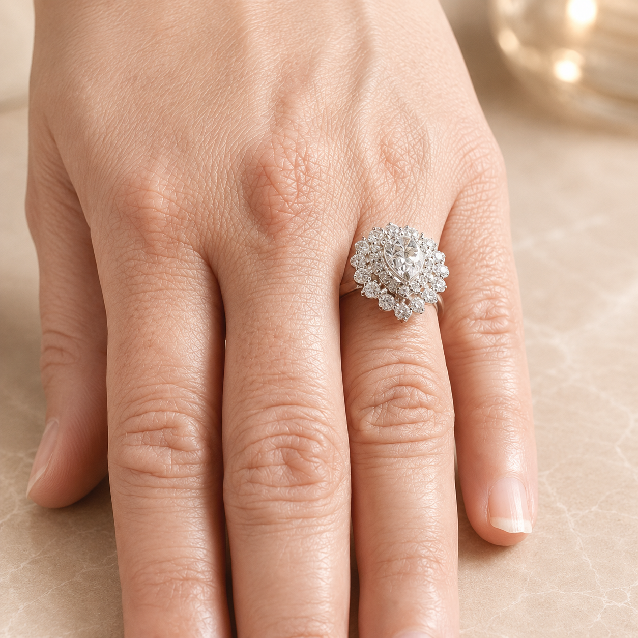 3.00 CT Pear Cut Lab-Grown Diamond Double Halo Engagement Ring in 14K White Gold