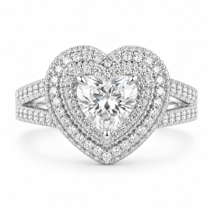 2.00 CT Heart Cut Lab-Grown Diamond Double Halo Engagement Ring in 14K White Gold – Infinity Promise Design