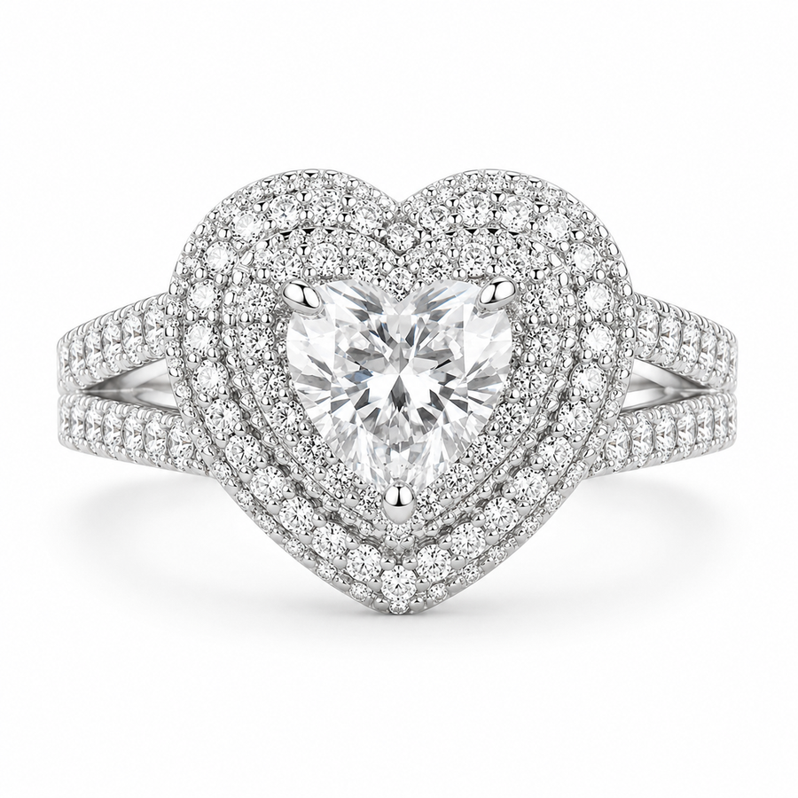 2.00 CT Heart Cut Lab-Grown Diamond Double Halo Engagement Ring in 14K White Gold – Infinity Promise Design