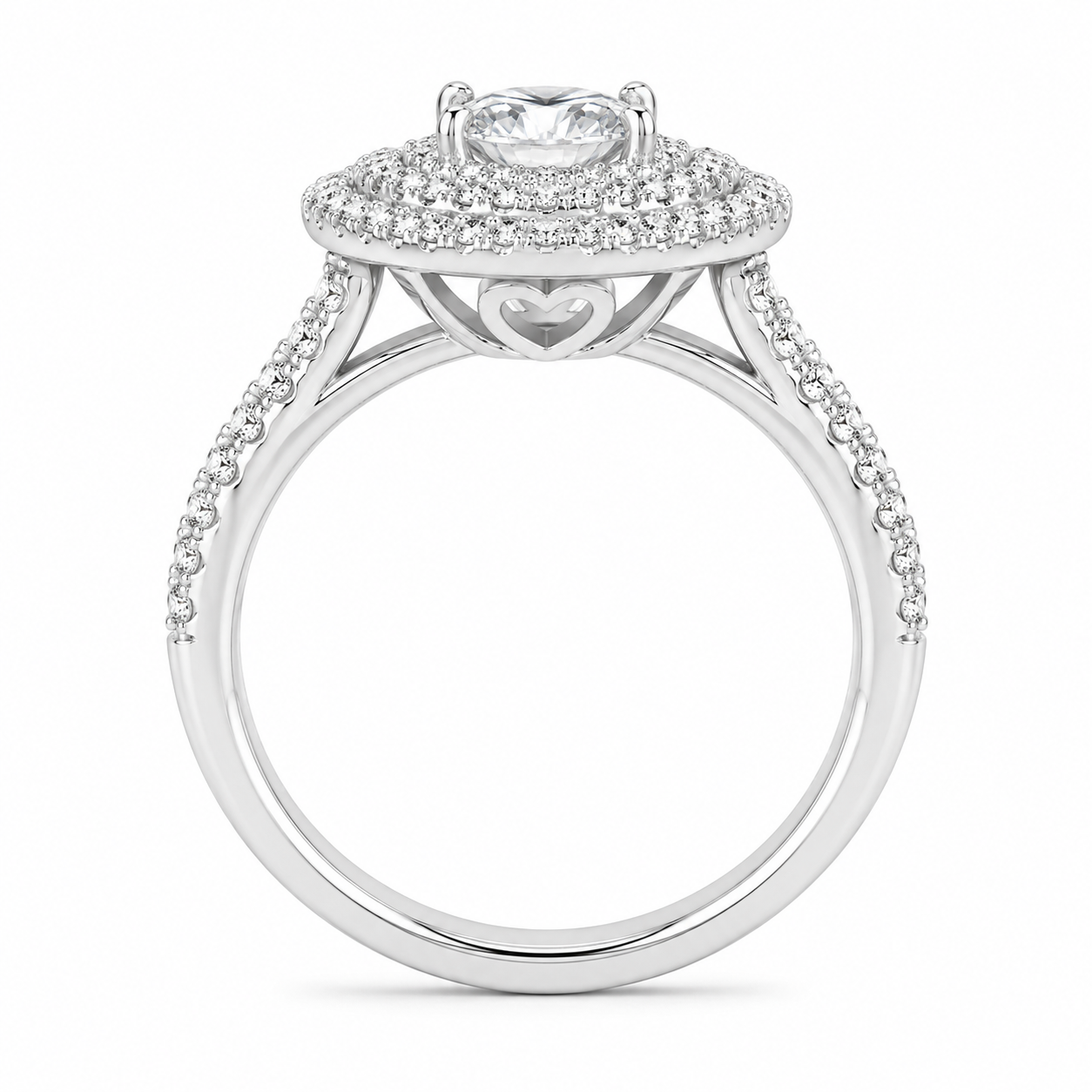 2.00 CT Heart Cut Lab-Grown Diamond Double Halo Engagement Ring in 14K White Gold – Infinity Promise Design